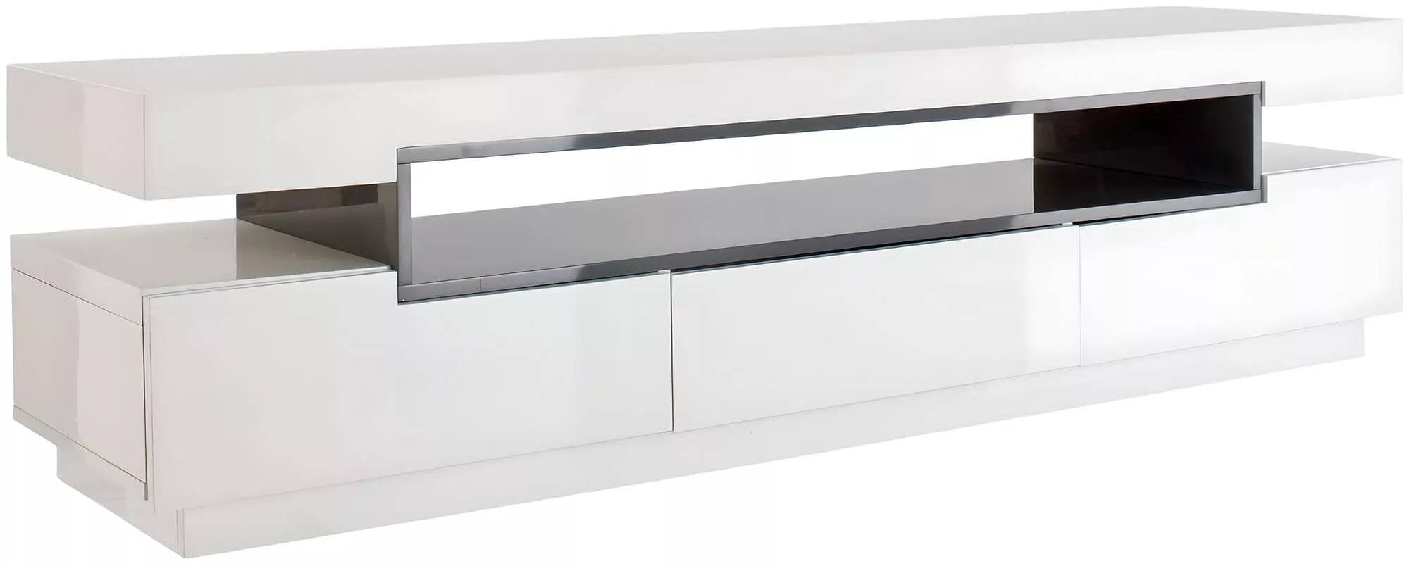 Meuble TV design blanc et gris laqué 3 tiroirs
