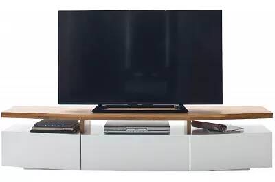 Meuble TV design blanc mat et chêne massif 3 tiroirs