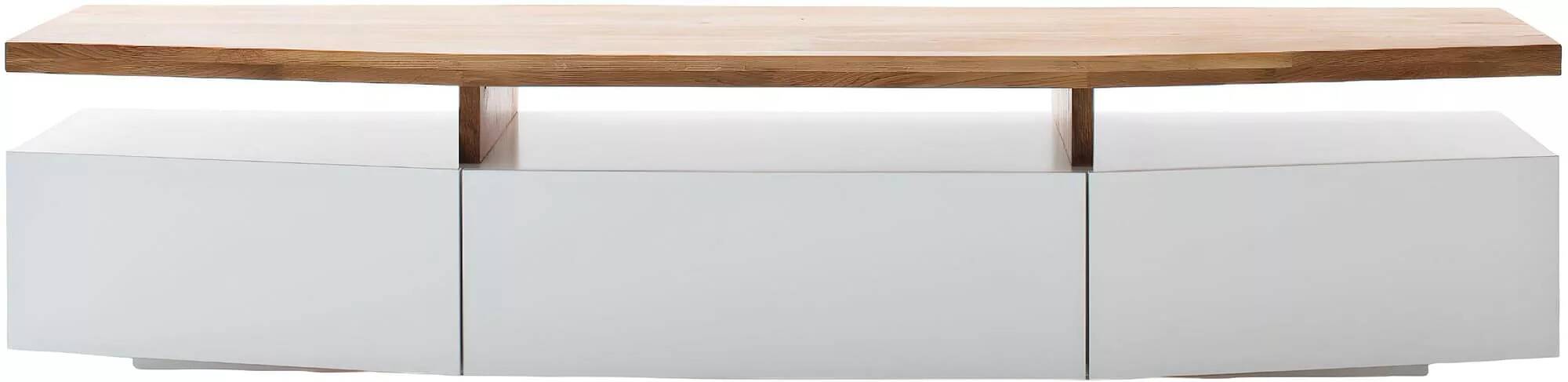 Meuble TV design blanc mat et chêne massif 3 tiroirs