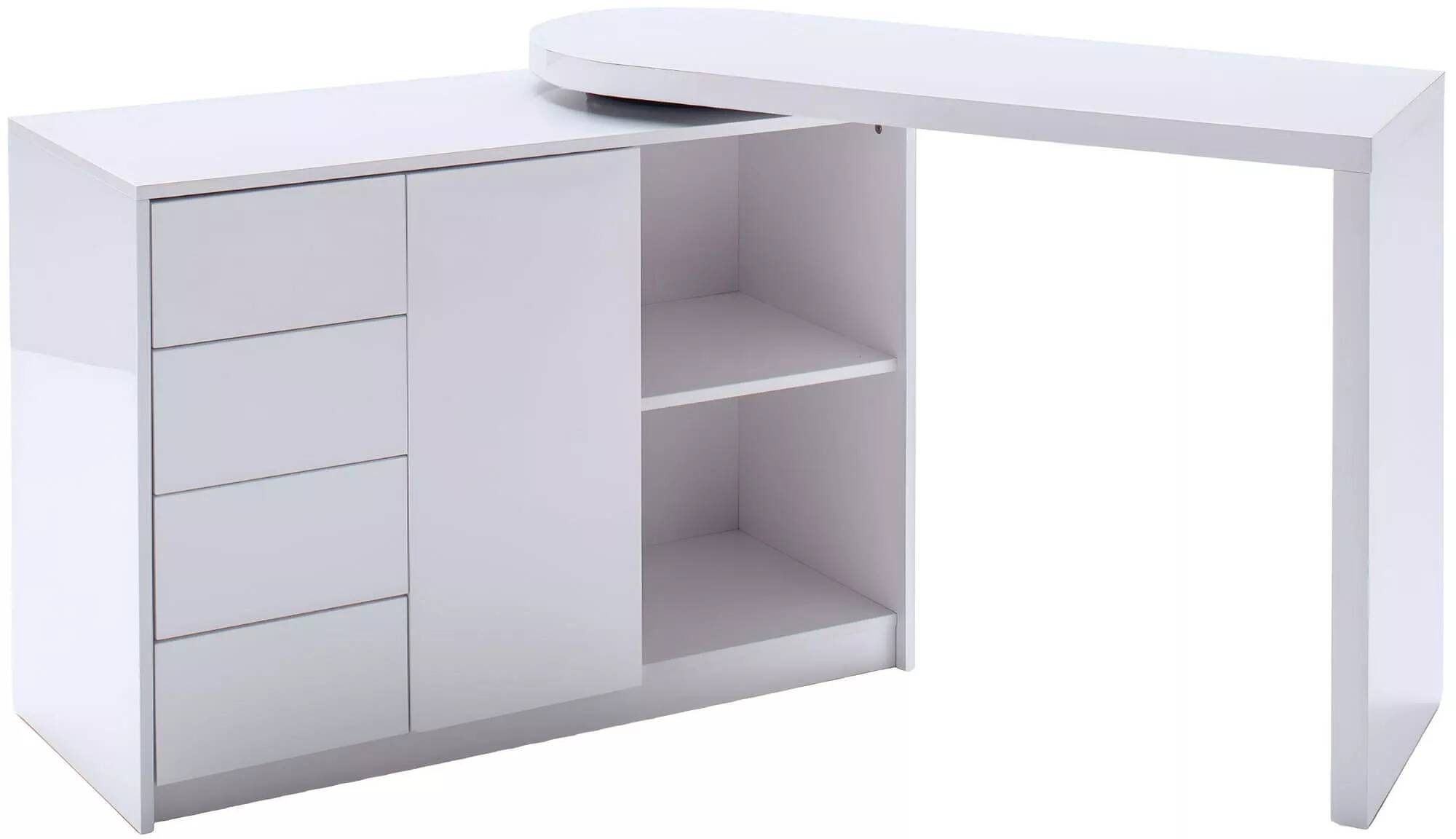 Bureau blanc laqué avec plateau pivotant avec 4 tiroirs et 1 portes