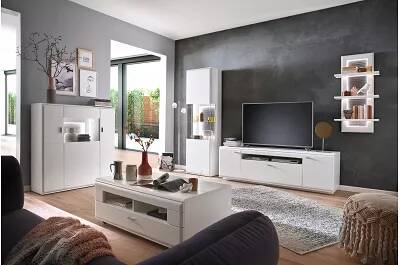 Meuble TV design blanc mat 2 portes et 1 tiroir