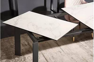 Table de salle à manger extensible en céramique aspect marbre blanc L180-240