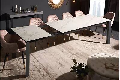 Table de salle à manger extensible en céramique aspect marbre blanc L180-240