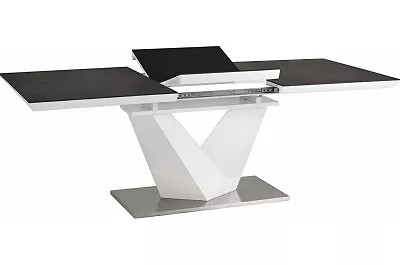 Table à manger extensible blanc laqué et verre aspect pierre gris L120-180