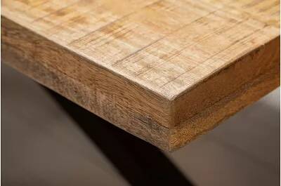 Table à manger en bois de manguier laqué naturel et métal noir L200x100