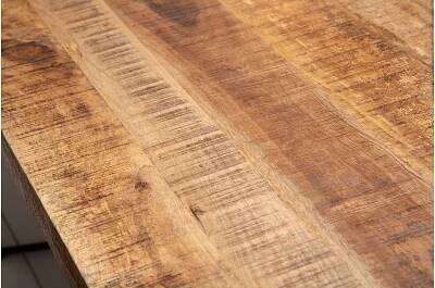 Table à manger en bois de manguier laqué naturel et métal noir L180x90
