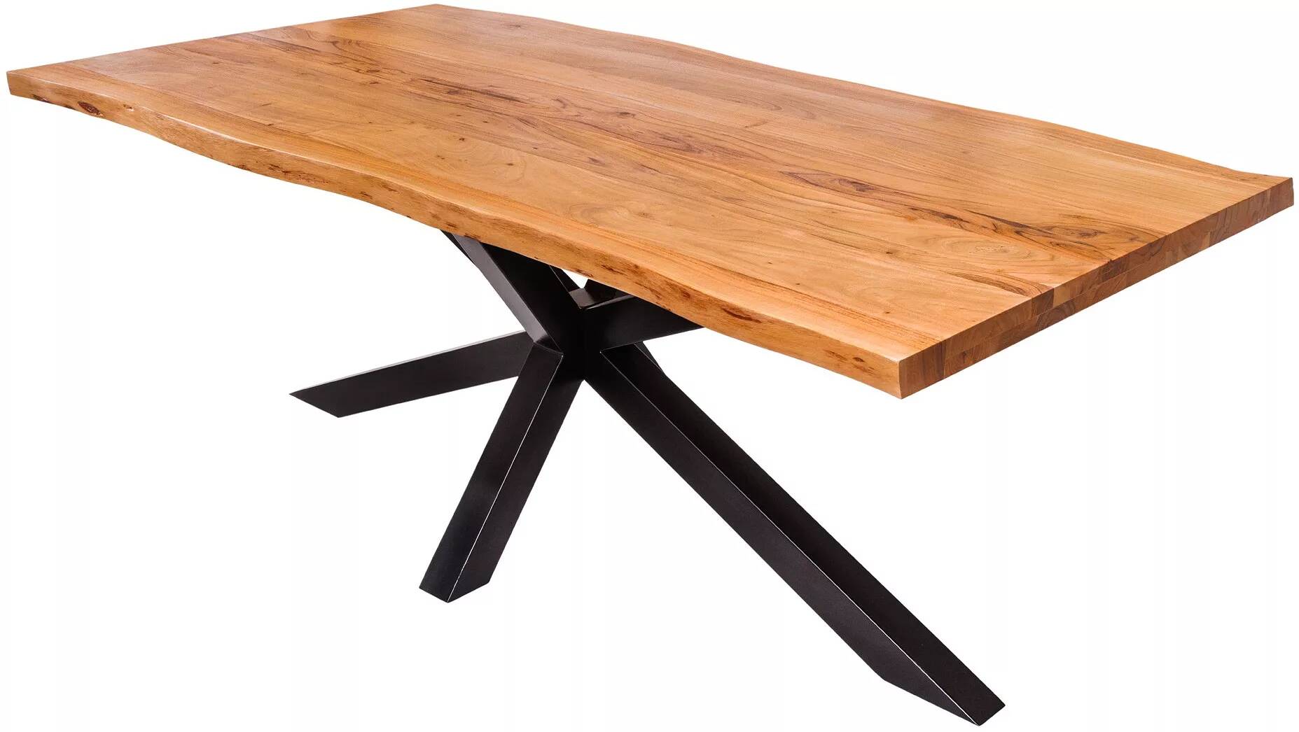 Table à manger en bois massif acacia et métal noir L200x100