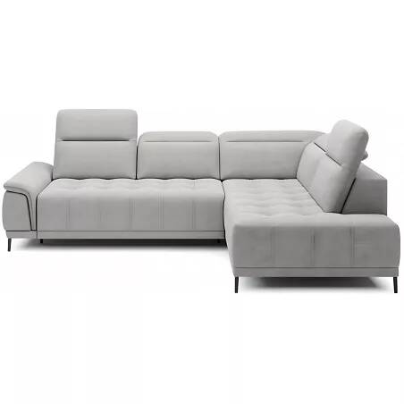 Canapé d'angle avec fonction relax électrique en velours matelassé gris clair