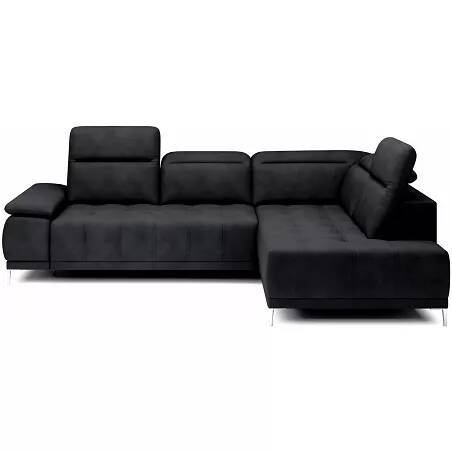 Canapé d'angle avec fonction relax électrique en cuir matelassé noir