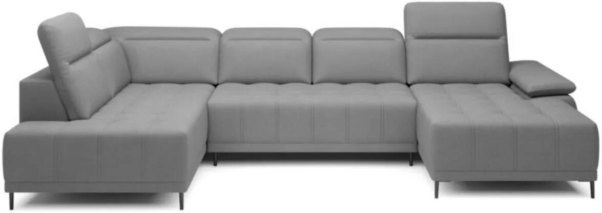 Canapé d'angle panoramique avec fonction relax électrique en cuir matelassé gris