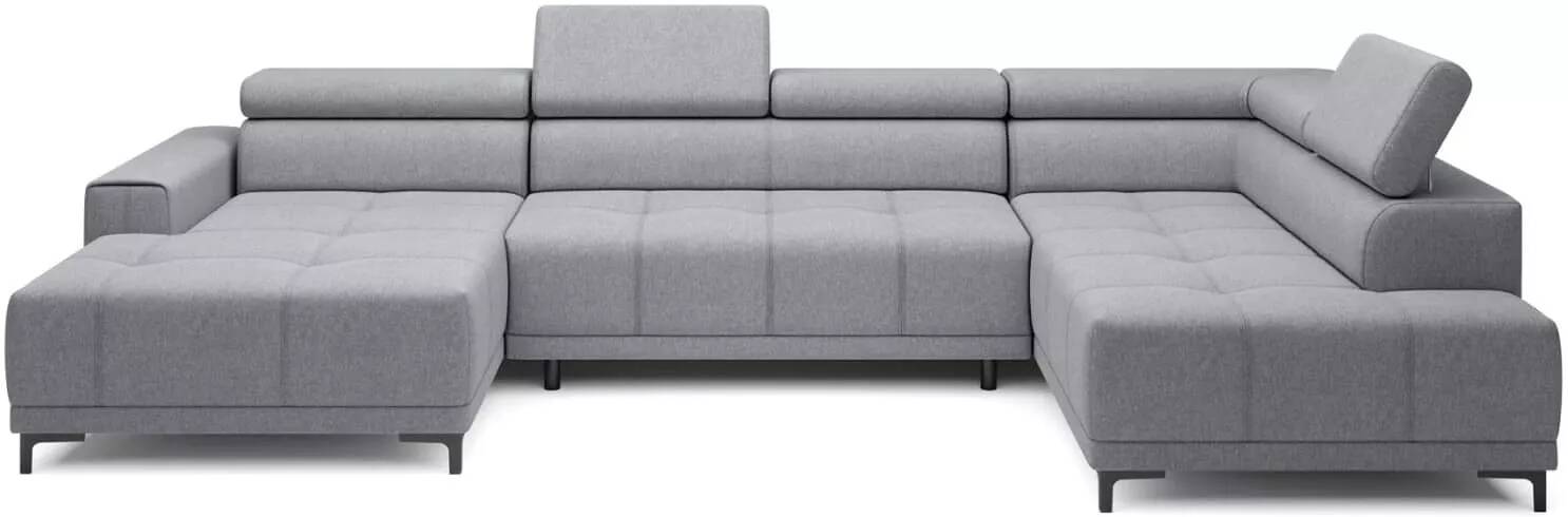Canapé d'angle panoramique avec fonction relax électrique en tissu matelassé gris