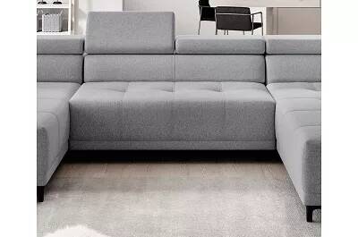 Canapé d'angle panoramique avec fonction relax électrique en tissu matelassé gris