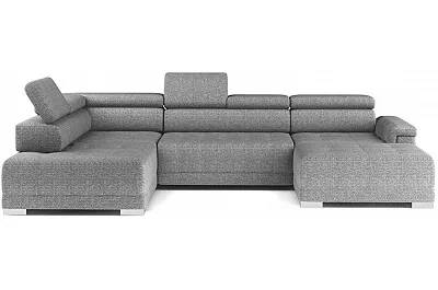 Canapé d'angle panoramique avec fonction relax électrique en tissu chiné matelassé gris