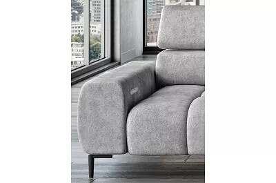 Canapé d'angle avec fonction relax électrique en velours matelassé gris