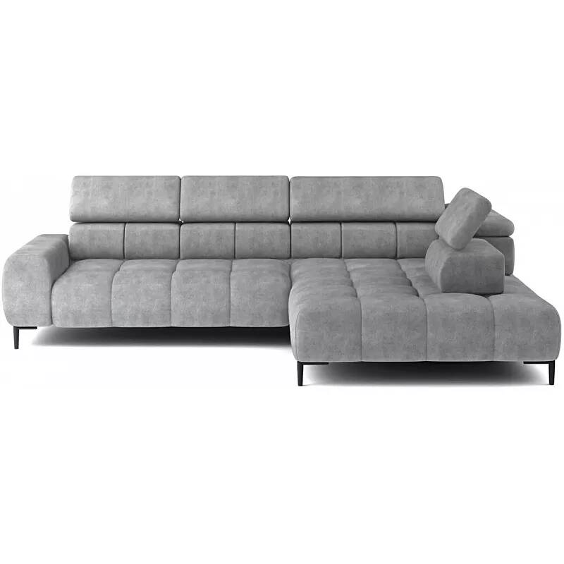 Canapé d'angle avec fonction relax électrique en velours matelassé gris