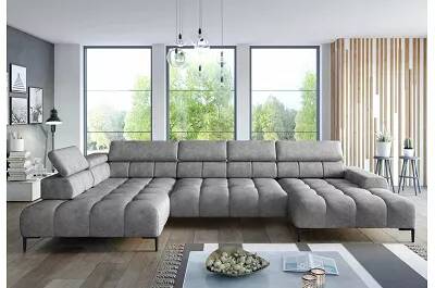 Canapé d'angle panoramique avec fonction relax électrique en velours matelassé gris