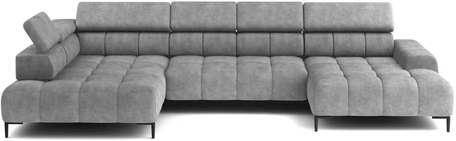 Canapé d'angle panoramique avec fonction relax électrique en velours matelassé gris