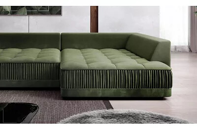 Canapé d'angle convertible avec fonction relax électrique en velours matelassé vert foncé