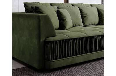 Canapé d'angle convertible avec fonction relax électrique en velours matelassé vert foncé