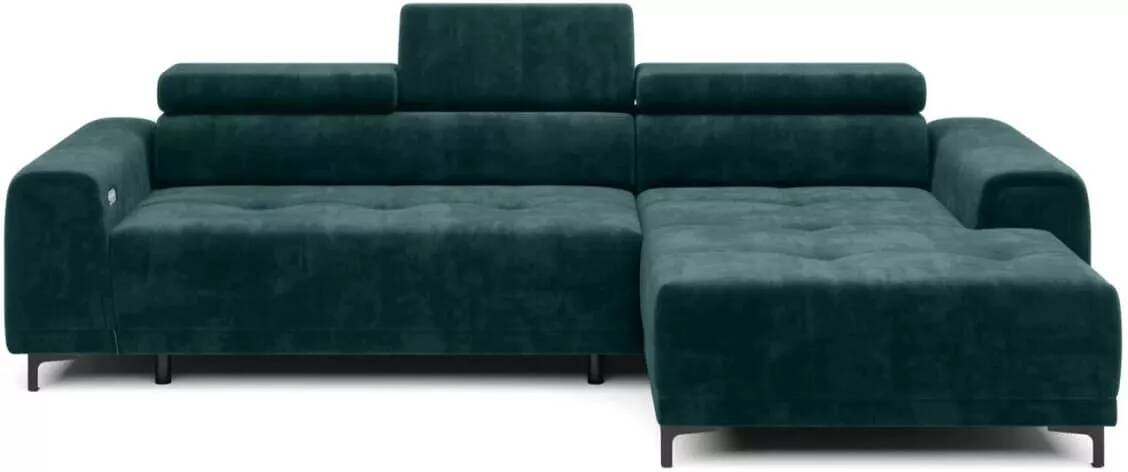 Canapé d'angle avec fonction relax électrique en velours matelassé vert foncé