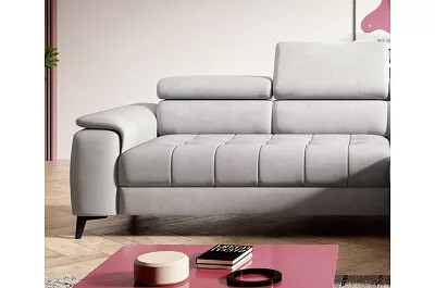 Canapé d'angle avec fonction relax électrique en velours matelassé gris clair