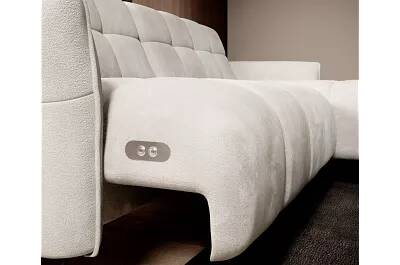 Canapé d'angle avec fonction relax électrique en velours matelassé beige