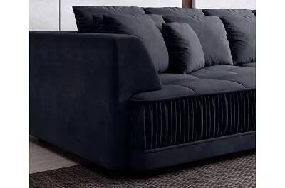 Canapé d'angle convertible avec fonction relax électrique en velours matelassé noir