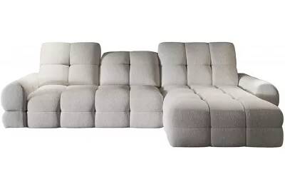 Canapé d'angle convertible avec fonction relax électrique en tissu matelassé blanc