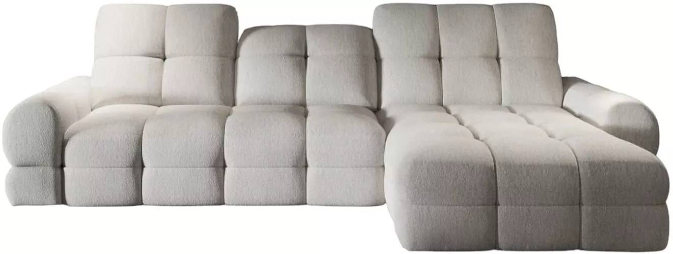 Canapé d'angle convertible avec fonction relax électrique en tissu matelassé blanc