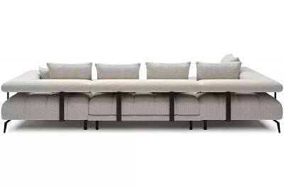 Canapé d'angle panoramique convertible avec fonction relax électrique en tissu matelassé blanc