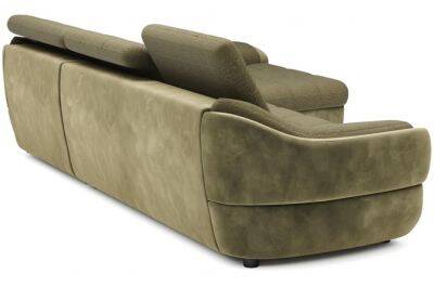 Canapé d'angle convertible avec coffre de rangement en velours et tissu matelassé kaki