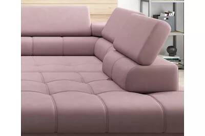 Canapé d'angle convertible avec coffre de rangement en velours matelassé rose