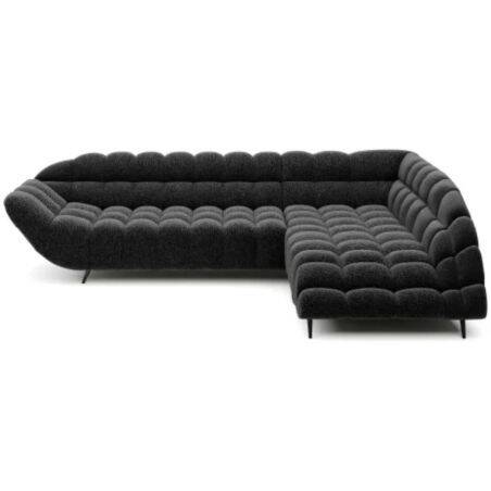 Canapé d'angle avec fonction relax électrique en tissu matelassé noir
