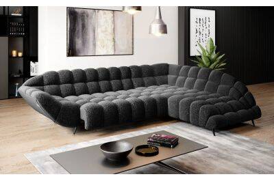Canapé d'angle avec fonction relax électrique en tissu matelassé noir