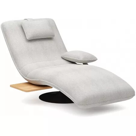 Chaise longue en tissu beige avec fonction pivotante et tablette