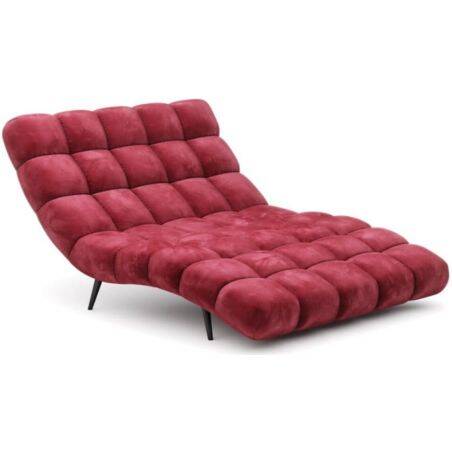 Chaise longue en velours matelassé rouge