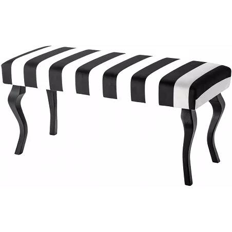 Banquette en tissu bandes noir et blanc et bois de hêtre noir 100x45