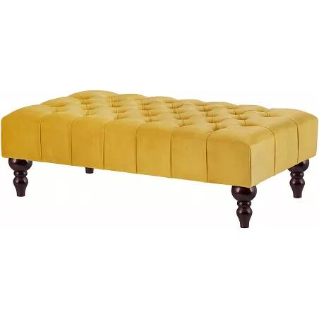Table basse en velours capitonné jaune et bois de hêtre wengé 60x60