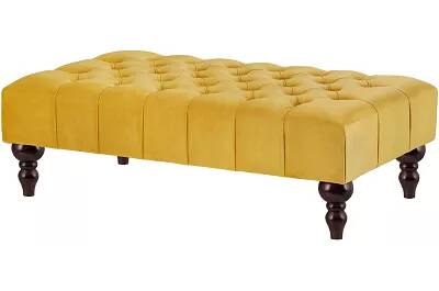 Table basse en velours capitonné jaune et bois de hêtre wengé 80x60