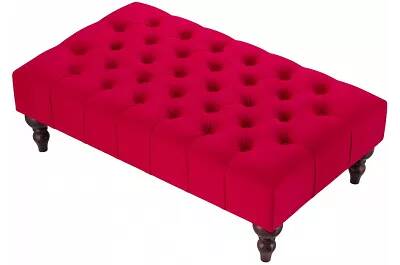 Table basse en velours capitonné rouge et bois de hêtre wengé 60x60