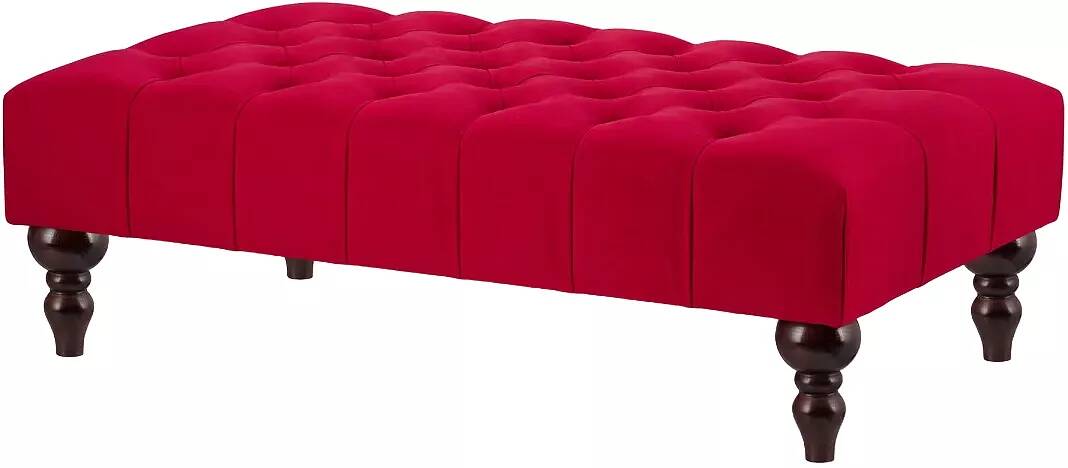 Table basse en velours capitonné rouge et bois de hêtre wengé 80x60
