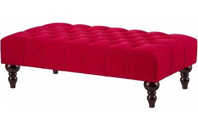 Table basse en velours capitonné rouge et bois de hêtre wengé 120x60