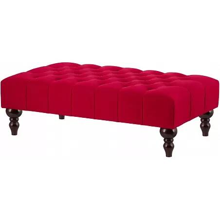 Table basse en velours capitonné rouge et bois de hêtre wengé 120x60
