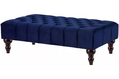 Table basse en velours capitonné bleu marine et bois de hêtre wengé 60x60