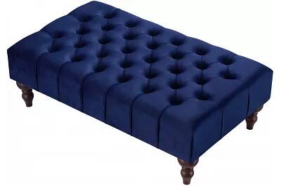 Table basse en velours capitonné bleu marine et bois de hêtre wengé 80x60