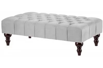 Table basse en velours capitonné gris clair et bois de hêtre wengé 80x60