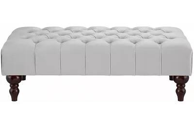 Table basse en velours capitonné gris clair et bois de hêtre wengé 120x60