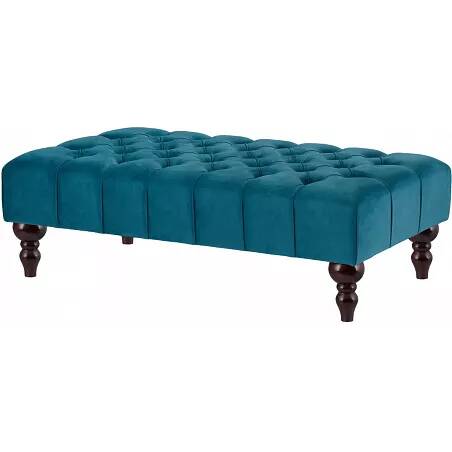 Table basse en velours capitonné bleu et bois de hêtre wengé 100x60