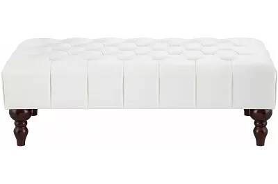 Table basse en velours capitonné crème et bois de hêtre wengé 60x60