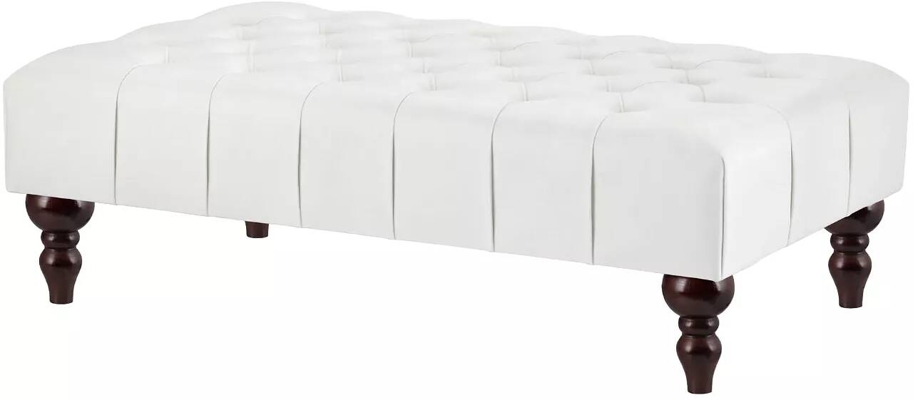 Table basse en velours capitonné crème et bois de hêtre wengé 80x60